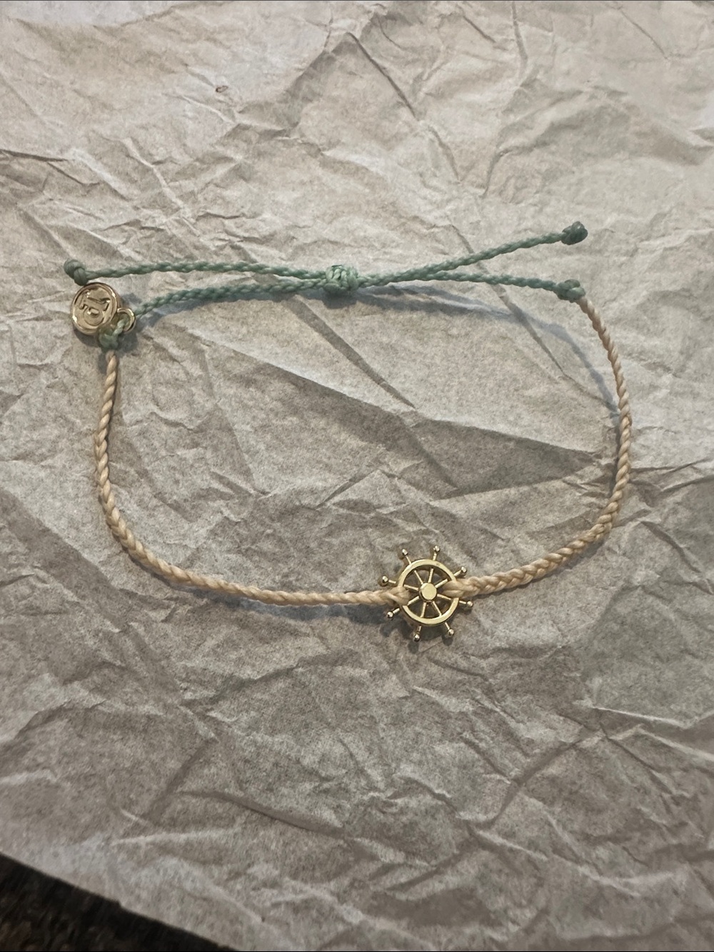 NWOT Pura Vida Nautical Rope bracelet with Gold Ship Wheel Charm